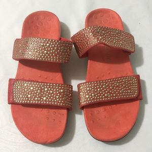 Vionic sandals orange with gold studs
